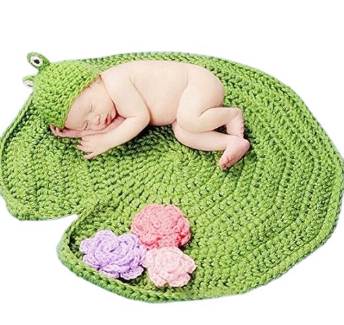 DELEY Baby Jungen Häkeln Stricken Frosch Hut Kostüm Lotus Blatt Decke Newborn Foto Requisiten 0-6 Monate von DELEY