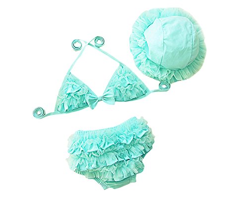 DELEY Baby Kleinen Mädchen Bademode 3pcs Bikini Sets Ruffle Lace Schwimmen Kostüme Badeanzüge Blau 7-8 Jahre von DELEY