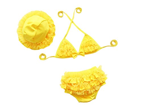 DELEY Baby Kleinen Mädchen Bademode 3pcs Bikini Sets Ruffle Lace Schwimmen Kostüme Badeanzüge Gelb 8-9 Jahre von DELEY