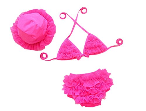 DELEY Baby Kleinen Mädchen Bademode 3pcs Bikini Sets Ruffle Lace Schwimmen Kostüme Badeanzüge Peach 8-9 Jahre von DELEY