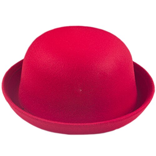 DELEY Damen Mädchen Filz Hut Wolle Hipster Retro Billycock Derby Bowler Mütze Hats Rot von DELEY