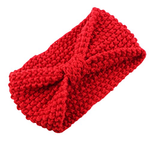 DELEY Damen Mädchen Winter Crochet Knit Bow Turban Headwrap Kopf Wickeln Stirnband Ohr Wärmer Rot von DELEY