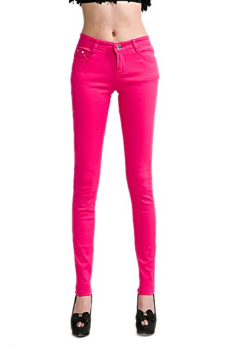 DELEY Damen Skinny Hose Pant Stretch Leg Jeans Juniors Röhre Leggings Treggings Hot Pink L von DELEY