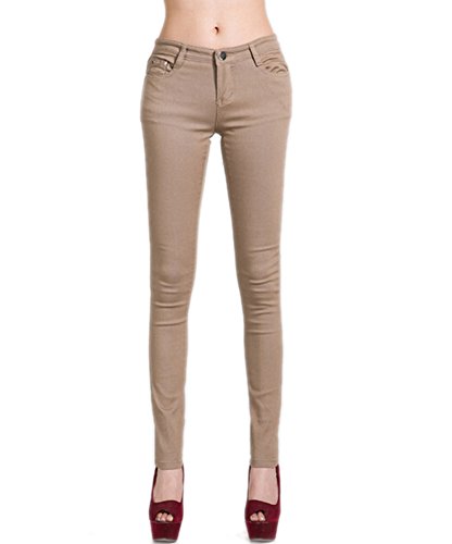 DELEY Damen Skinny Hose Pant Stretch Leg Jeans Juniors Röhre Leggings Treggings Khaki XS von DELEY