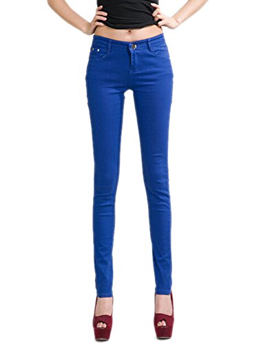 DELEY Damen Skinny Hose Pant Stretch Leg Jeans Juniors Röhre Leggings Treggings Königsblau S von DELEY