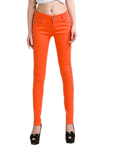 DELEY Damen Skinny Hose Pant Stretch Leg Jeans Juniors Röhre Leggings Treggings Orange L von DELEY