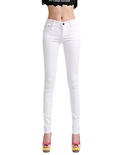 DELEY Damen Skinny Hose Pant Stretch Leg Jeans Juniors Röhre Leggings Treggings Weiß XXL von DELEY