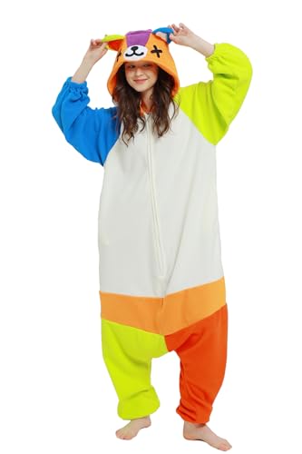 DELEY Erwachsenes Tier Bunter Bär Strampler, Männer und Frauen Tier Cosplay Kostüm Halloween Pyjamas, Einteilige Unisex Homewear Nachtwäsche von DELEY