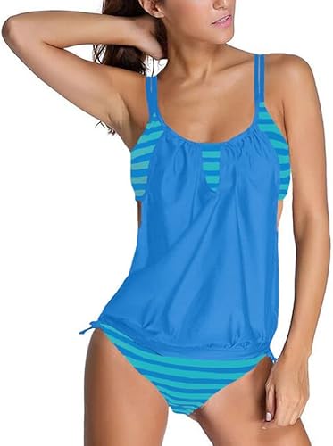 DELEY Frauen Elegante Navy Streifen Plus Size Zweiteiler Bikini Badeanzug Bademode Hellblau Größe XL von DELEY