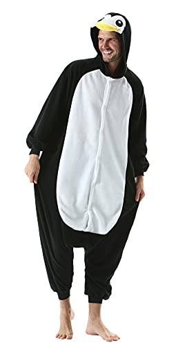 DELEY Pinguin Pyjamas Strampler Tierkostüm Erwachsene Kostüme Damen Einteiliger Herren Overall Halloween Karneval Overall Kapuzenpyjamas von DELEY