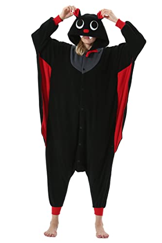 DELEY Pyjamas Onesie Fledermaus Tierkostüm Erwachsene Kostüme Damen Einteiler Herren Jumpsuit Halloween Karneval Overall Kapuze Schlafanzug von DELEY