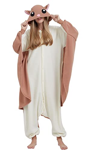 DELEY Pyjamas Onesie Fliegende Ratte Tierkostüm Erwachsene Kostüme Damen Einteiler Herren Jumpsuit Halloween Karneval Overall Kapuze Schlafanzug von DELEY