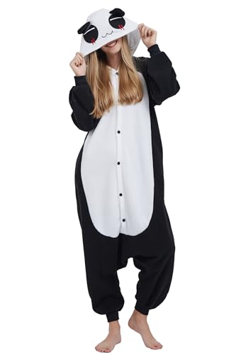 DELEY Pyjamas Onesie Pandas Tierkostüm Erwachsene Kostüme Damen Einteiler Herren Jumpsuit Halloween Karneval Overall Kapuze Schlafanzug von DELEY