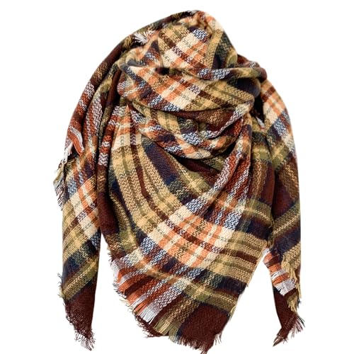 DELEY Retro Damen Tartan Schal Weicher karierter karierter Schal Wickelschal Decke Schals-Braun von DELEY