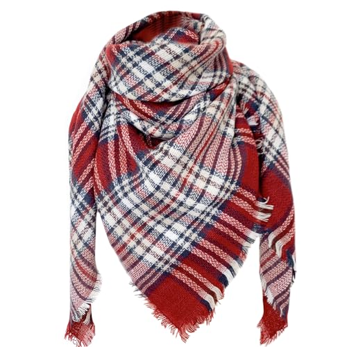 DELEY Retro Damen Tartan Schal Weicher karierter karierter Schal Wickelschal Decke Schals weißes und rotes Gitter von DELEY