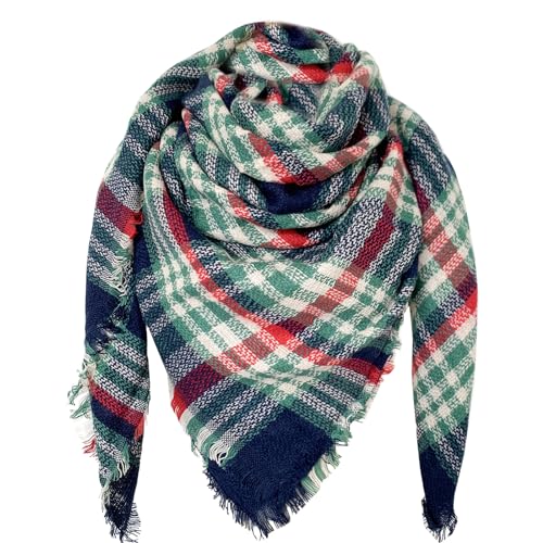 DELEY Retro Damen Tartan Schal weicher karierter karierter Schal Wickelschal Decke Schals Blau und Grün von DELEY