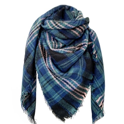 DELEY Retro Damen Tartan Schal weicher karierter karierter Schal Wickelschal Decke Schals Blau von DELEY