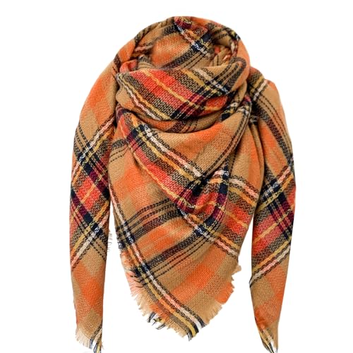 DELEY Retro Damen Tartan Schal weicher karierter karierter Schal Wickelschal Decke Schals Orange von DELEY