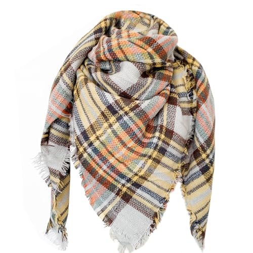 DELEY Retro Damen Tartan Schal weicher karierter karierter Schal Wickelschal Decke Schals Reisgrau Bunt von DELEY