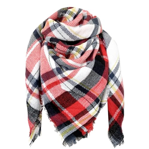 DELEY Retro Damen Tartan Schal weicher karierter karierter Schal Wickelschal Decke Schals Rot und Weiß von DELEY