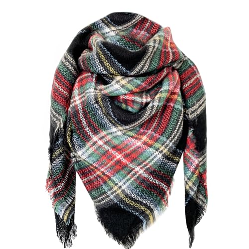 DELEY Retro Damen Tartan Schal weicher karierter karierter Schal Wickelschal Decke Schals Schwarz und Grün von DELEY