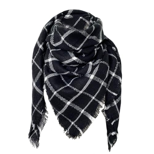 DELEY Retro Damen Tartan Schal weicher karierter karierter Schal Wickelschal Decke Schals Schwarz von DELEY