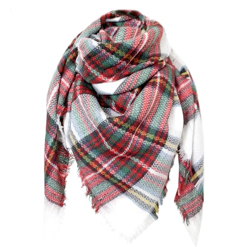 DELEY Retro Damen Tartan Schal weicher karierter karierter Schal Wickelschal Decke Schals Weiß und Rot von DELEY
