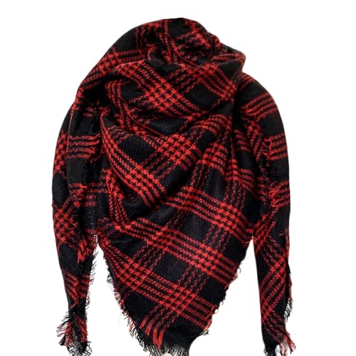 DELEY Retro Weiches Plaid Tartan Herbst Winter Schals Oversized Lange Stola Wrap Deckenschal Rot von DELEY