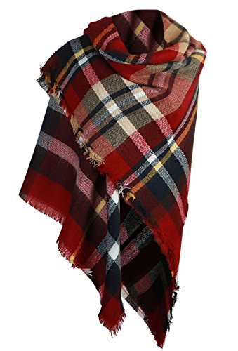 DELEY Retro Weiches Plaid Tartan Herbst Winter Schals Oversized Lange Stola Wrap Deckenschal Rotwein von DELEY