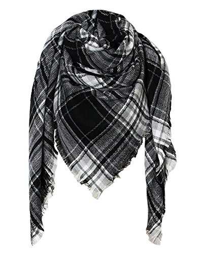 DELEY Retro Weiches Plaid Tartan Herbst Winter Schals Oversized Lange Stola Wrap Deckenschal Schwarz Weiß von DELEY