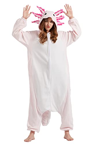 DELEY Unisex Axolotl Onesie Erwachsene Halloween Kostüm Anime Axolotl Cosplay Pyjama Warme Nachtwäsche Homewear, Axolotl, M von DELEY