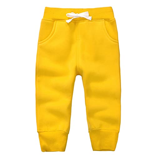 DELEY Unisex Baby Jungen Mädchen Hosen Kinder Jogginghose Baumwolle Fleece Elastische Taille Sweathosen Winter Pants Größe 3 Jahre Gelb von DELEY