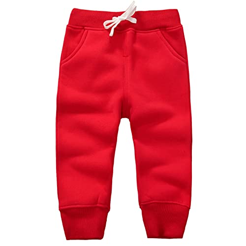 DELEY Unisex Baby Jungen Mädchen Hosen Kinder Jogginghose Baumwolle Fleece Elastische Taille Sweathosen Winter Pants Größe 5 Jahre Rot von DELEY