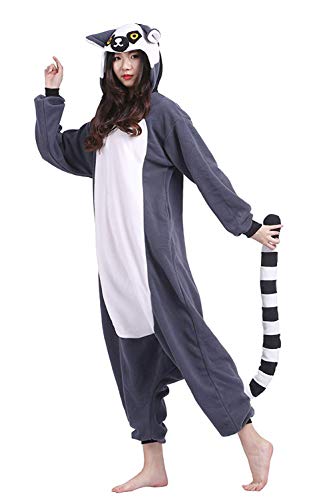 DELEY Unisex Erwachsene Anime Onesie Cosplay Kostüm Pyjamas Tiere Schlafanzug Hoodie Nachtwäsche Lemur XL von DELEY