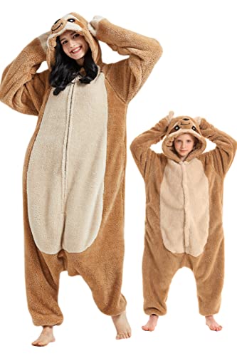 DELEY Unisex Erwachsene Faultier Strampelanzug Pyjamas, Flanell Tier Einteiliges Kostüm Nachtwäsche Halloween Cosplay Homewear von DELEY