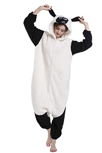 DELEY Unisex Erwachsene Schaf Strampler, Halloween Cosplay Kostüm Tier Pyjamas Homewear Nachtwäsche Overall von DELEY