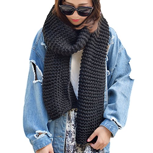 DELEY Unisex Paar Chunky Zopfmuster Wolle Stricken Lange Loop Schal Schals Halstücher Halstuch Umschlagtücher Rundschal Winterschal Schwarz von DELEY