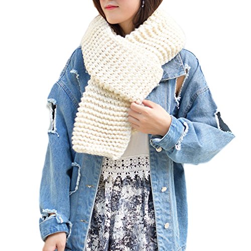 DELEY Unisex Paar Chunky Zopfmuster Wolle Stricken Lange Loop Schal Schals Halstücher Halstuch Umschlagtücher Rundschal Winterschal Weiß von DELEY