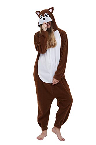 DELEY Unisex Tier Eichhörnchen Strampler Erwachsene Halloween Kostüme Cosplay Pyjamas Warme Nachtwäsche Homewear von DELEY