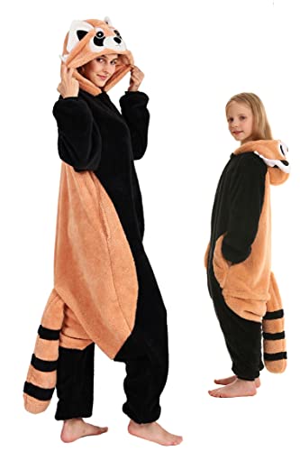 DELEY Unisex Waschbär Strampler Kinderpyjamas, Flanell Tier Einteiliges Kostüm Nachtwäsche Halloween Cosplay Homewear von DELEY