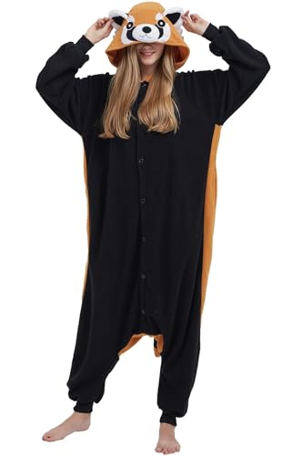 DELEY Waschbär Pyjama Strampler Tierkostüm Erwachsene Kostüme Damen Einteiliger Herren Overall Halloween Karneval Overall Kapuzenpyjama von DELEY