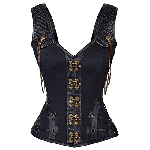 DELIGUO Korsagen Bustiers Für Damen - Vollbrustkorsetts Sexy Gothic Steampunk Korsettoberteile, Schultergurte Vintage Miederweste Push-Up Abnehmen Body Shaper,Schwarz,M von DELIGUO