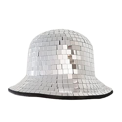 DELIMALI Discoball-Hut, Pailletten-Cowboy-Fischerhut, Strand, Fischerhut, Strass, Glitzer, Party, Tanz, Ballkappe für Damen und Mädchen, A-Silber, Einheitsgröße von DELIMALI