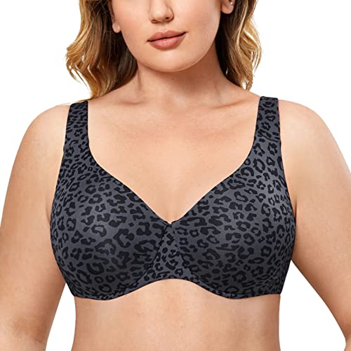 DELIMIRA AISILIN BH Damen Minimizer mit Bügel Große Brüste Nahtlose Ohne Polster Schwarzgrauer Leopard 75D von DELIMIRA