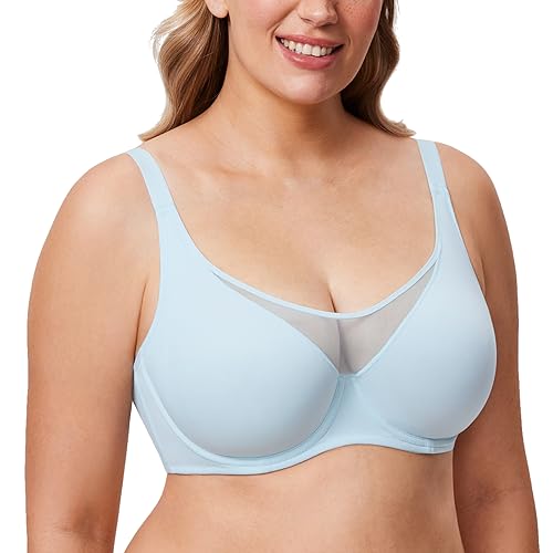 DELIMIRA BH Damen mit Bügel volle Abdeckung Ungefüttert Minimizer BH Große Brüste mit Atmungsaktives Netz Baby Blau 80C von DELIMIRA