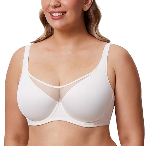 DELIMIRA BH Damen mit Bügel volle Abdeckung Ungefüttert Minimizer BH Große Brüste mit Atmungsaktives Netz Rose White 75C von DELIMIRA