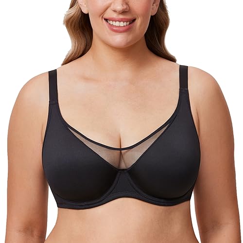 DELIMIRA BH Damen mit Bügel volle Abdeckung Ungefüttert Minimizer BH Große Brüste mit Atmungsaktives Netz Schwarz 85F von DELIMIRA