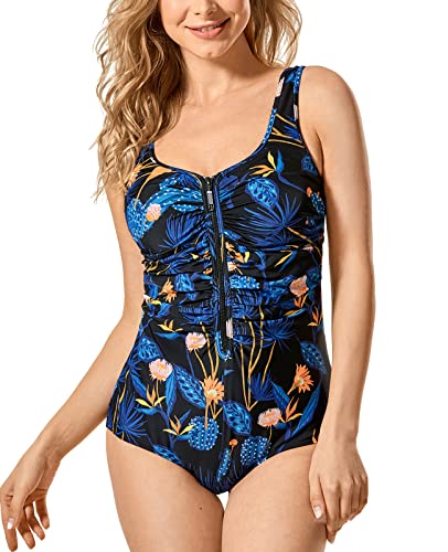 DELIMIRA Badeanzug Damen Bauchweg Große Größe Einteiler Vorne Reißverschluss Bademode Mehrfarbig #8 50 von DELIMIRA