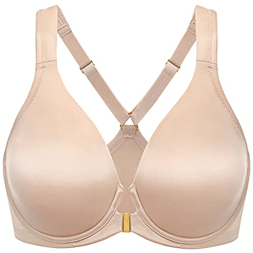 DELIMIRA Damen BH mit Vorderverschluss Seamless Bügel BHS Große Brüste Vollschalen Racerback Ungefüttert Beige 75E von DELIMIRA