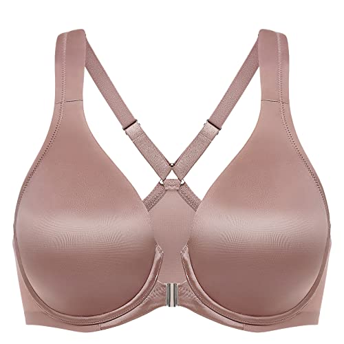 DELIMIRA Damen BH mit Vorderverschluss Seamless Bügel BHS Große Brüste Vollschalen Racerback Ungefüttert Mochaccino 100D von DELIMIRA